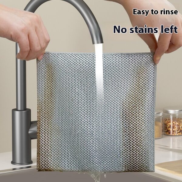 Cross-Border Double-sided Silver Silk Cloth Manufacturer Dish Towel Absorbent Dishwashing Cloth Household Cleaning Oil Removing Steel Cloth - Image 4