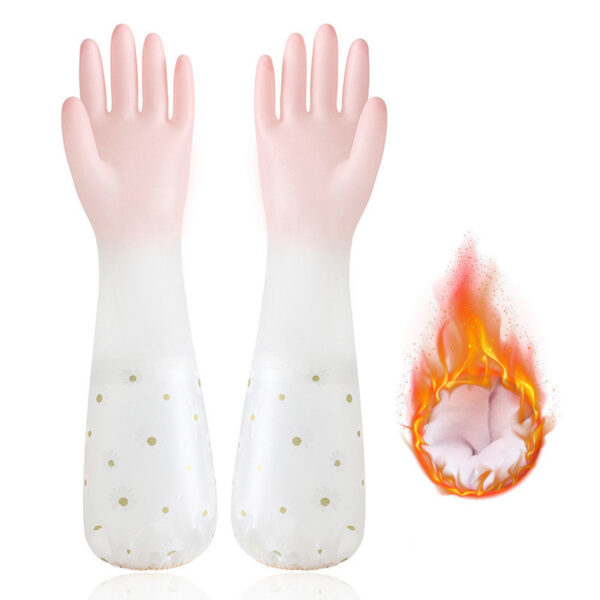 Household Dishwashing Plush Waterproof Rubber Gloves - Image 5