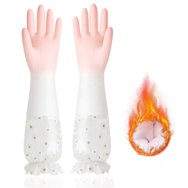Household Dishwashing Plush Waterproof Rubber Gloves - Image 6