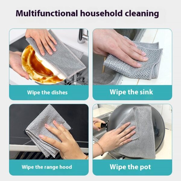 Cross-Border Double-sided Silver Silk Cloth Manufacturer Dish Towel Absorbent Dishwashing Cloth Household Cleaning Oil Removing Steel Cloth - Image 5