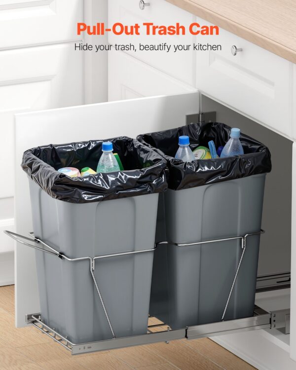 Double 27QTx2 Pullout Waste Container Under Cabinet Kitchen Bin Trash Can - Image 2