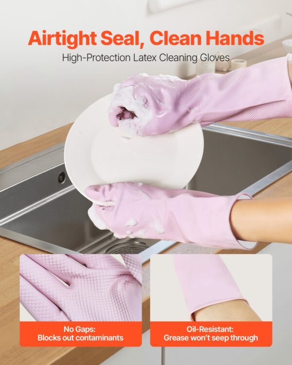Reusable Cleaning Gloves 2 Pairs Household Dishwashing Gloves Latex Gloves, Non-Slip Large - Image 2