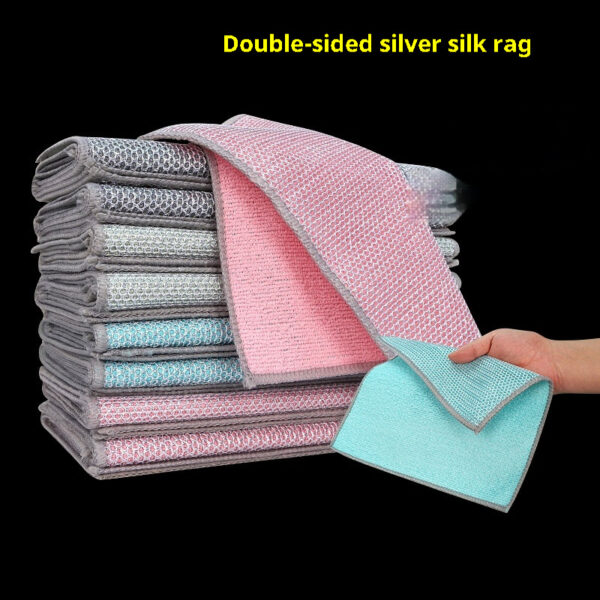 Cross-Border Double-sided Silver Silk Cloth Manufacturer Dish Towel Absorbent Dishwashing Cloth Household Cleaning Oil Removing Steel Cloth - Image 2