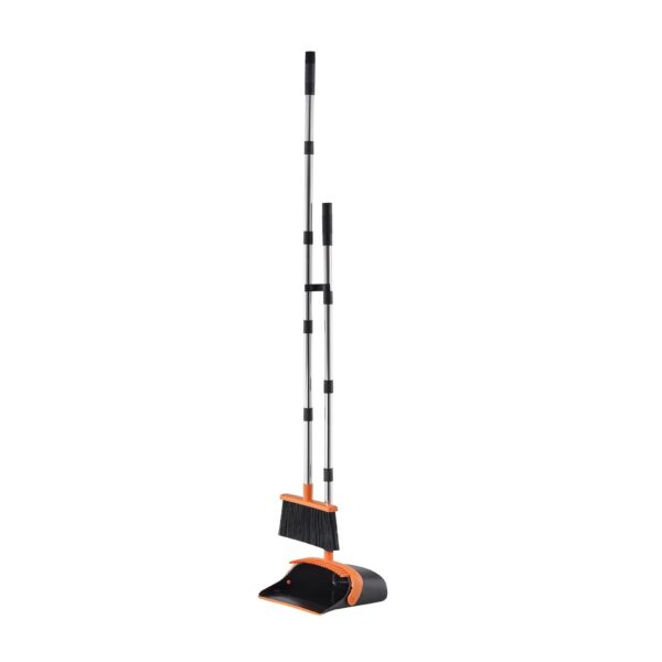 Broom And Dustpan Set, Heavy Duty Dustpan And Broom Combo With Self-Cleaning Teeth, Metal Upright Standing Dust Pan With Long Handle, Ideal For Home, Restaurant, Office, Dorm, Black Orange - Image 7