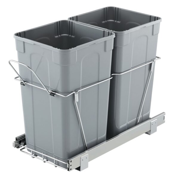 Double 27QTx2 Pullout Waste Container Under Cabinet Kitchen Bin Trash Can - Image 4