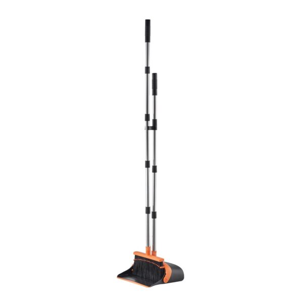 Broom And Dustpan Set, Heavy Duty Dustpan And Broom Combo With Self-Cleaning Teeth, Metal Upright Standing Dust Pan With Long Handle, Ideal For Home, Restaurant, Office, Dorm, Black Orange - Image 5