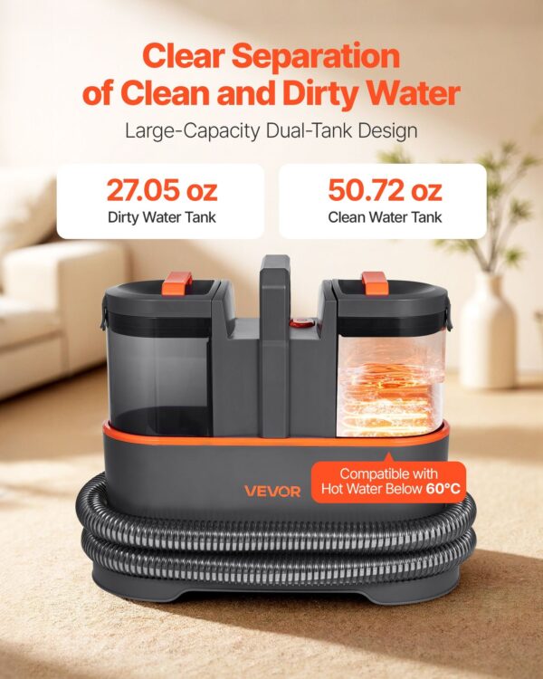 Portable Carpet Cleaner Machine Dual-Water Tank 11.5Kpa Upholstery Cleaner - Image 4