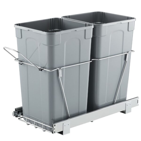Double 27QTx2 Pullout Waste Container Under Cabinet Kitchen Bin Trash Can - Image 6