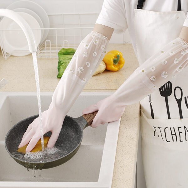 Household Dishwashing Plush Waterproof Rubber Gloves - Image 3