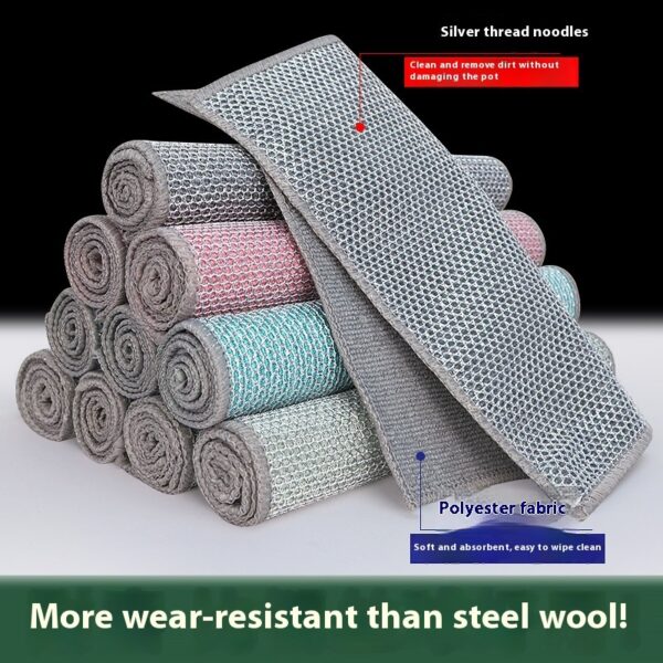 Cross-Border Double-sided Silver Silk Cloth Manufacturer Dish Towel Absorbent Dishwashing Cloth Household Cleaning Oil Removing Steel Cloth - Image 3